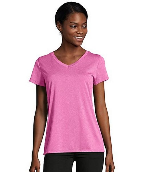 Hanes Womens Sport Heathered Performance V-Neck Tee